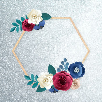 Hexagon psd paper craft flower badge Hexagon psd paper craft flower badge