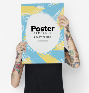 Hiding behind a colorful poster mockup Free Psd