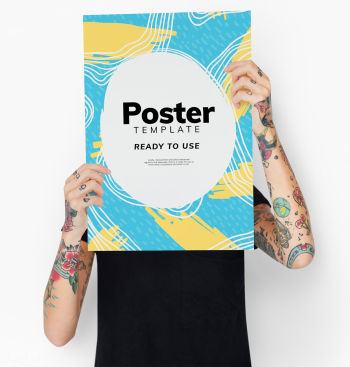 Hiding behind a colorful poster mockup | Free stock psd mockup - 502737