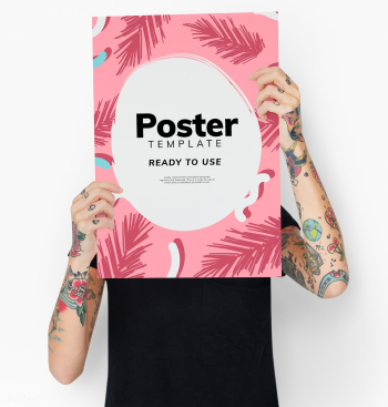 Hiding behind a colorful poster mockup | Free stock psd mockup - 502740