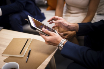 High angle corporate meeting mock-up Free Photo