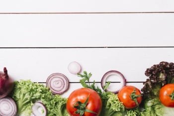 High angle view of fresh vegetables on wooden background High angle view of fresh vegetables on wooden background