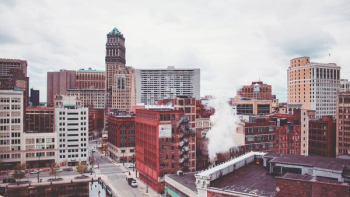 high angle view of high rise buildings