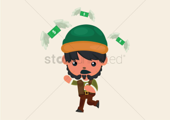 Hipster boy chasing after winged notes Hipster boy chasing after winged notes