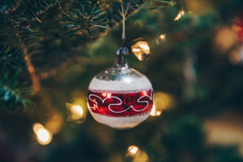 Holiday Decorated Ball Ornament On Tree Holiday Decorated Ball Ornament On Tree