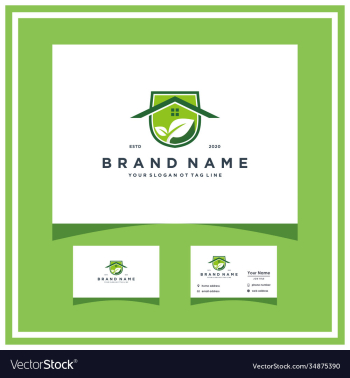 home leaf shield logo design and business card