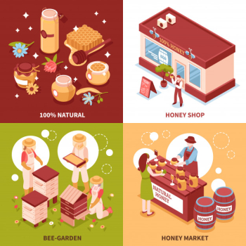 Honey production isometric icons Free Vector Honey production isometric icons Free Vector