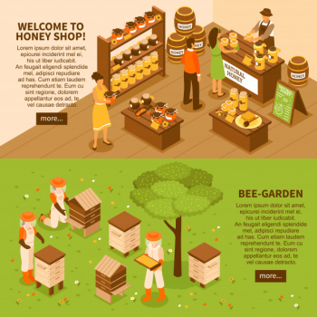 Honey yard isometric banners set Free Vector Honey yard isometric banners set Free Vector