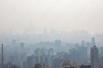 Hong kong tall buildings in haze Hong kong tall buildings in haze