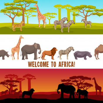 Horizontal african animals banners set Horizontal african animals banners set