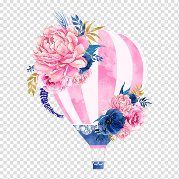 Hot air balloon Flower , Hot air balloon flowers, pink and blue floral hot air balloon transparent background PNG clipart