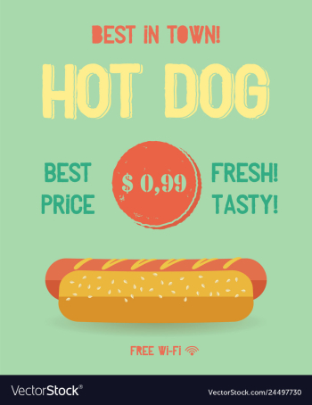 Hot dog menu vintage poster vector image Hot dog menu vintage poster vector image