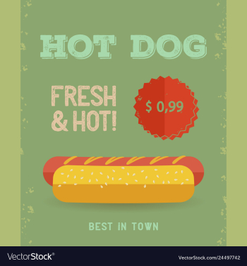 Hot dog menu vintage poster vector image Hot dog menu vintage poster vector image