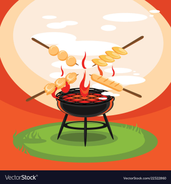 Hot grill backyard party vector image Hot grill backyard party vector image