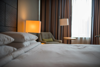Hotel Bedroom in Evening Hotel Bedroom in Evening