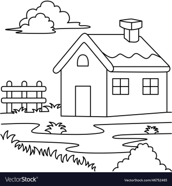 house and landscape cartoon coloring page