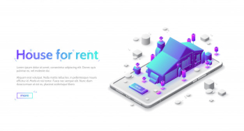 House for rent isometric landing page, mobile app Free Vector