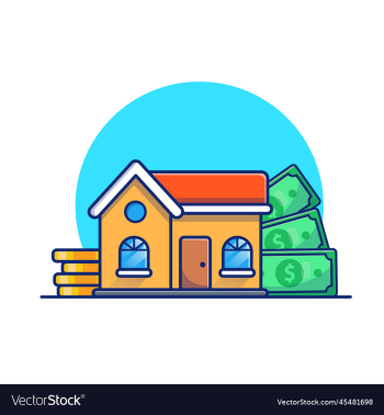 house with gold coin and money cartoon