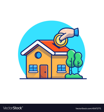 house with hand and gold coin cartoon