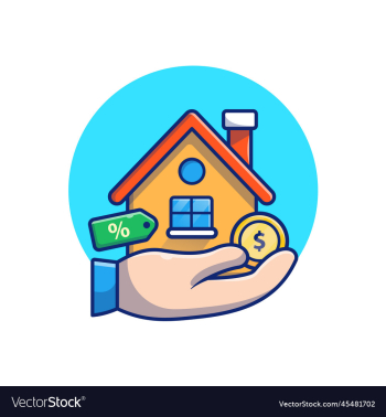 house with hand and gold coin money cartoon