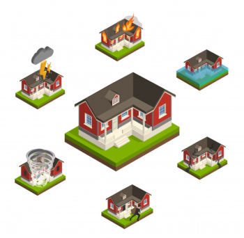 Household insurance isometric set Free Vector Household insurance isometric set Free Vector