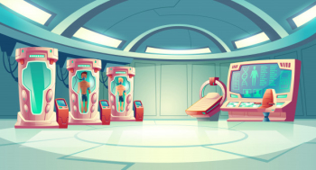 Human cloning or dna research in secret science laboratory cartoon