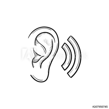 Human ear with sound waves hand drawn outline doodle icon Human ear with sound waves hand drawn outline doodle icon