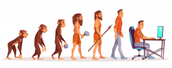Human evolution of monkey to modern man programmer, computer user isolated on white. Free Vector