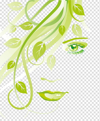 Human eye illustration, Sustainability: How the Cosmetics Industry is Greening Up Beauty, Combination of face and leaf transparent background PNG clipart