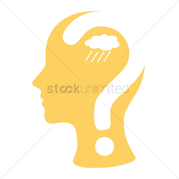 Human head with question mark, cloud and rain Human head with question mark, cloud and rain
