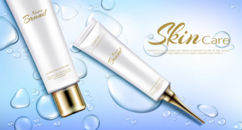 Hydrating skincare cosmetics products 3d realistic vector ad banner, promo poster. Free Vector
