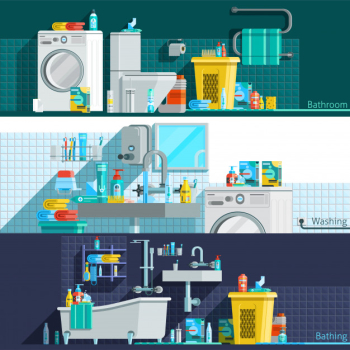 Hygiene icons flat horizontal banners Hygiene icons flat horizontal banners