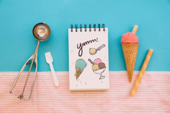 Ice cream mockup with notepad