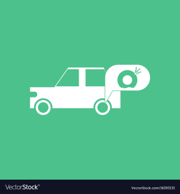 Icon car and punctured tire vector image Icon car and punctured tire vector image