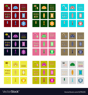 Icons set in flat style cells viruses teeth vector image Icons set in flat style cells viruses teeth vector image