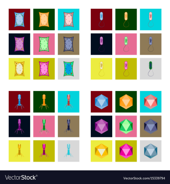 Icons set in flat style cells viruses teeth vector image Icons set in flat style cells viruses teeth vector image