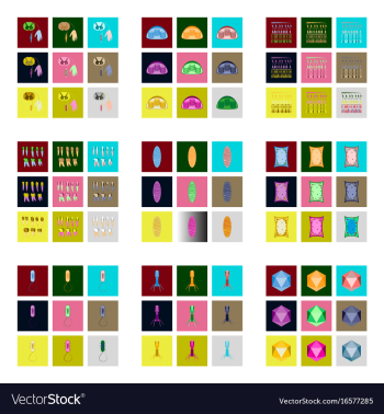 Icons set in flat style cells viruses teeth vector image Icons set in flat style cells viruses teeth vector image