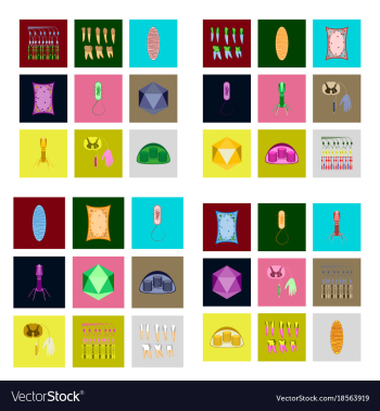 Icons set in flat style cells viruses teeth vector image Icons set in flat style cells viruses teeth vector image