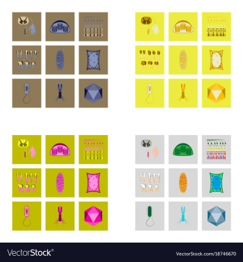 Icons set in flat style cells viruses teeth vector image Icons set in flat style cells viruses teeth vector image