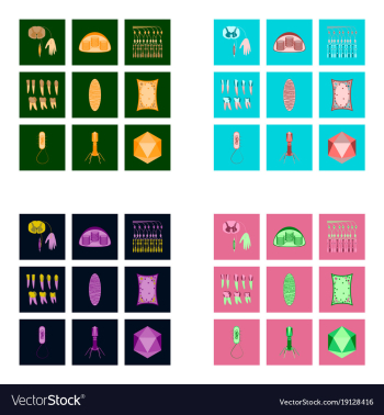 Icons set in flat style cells viruses teeth vector image Icons set in flat style cells viruses teeth vector image
