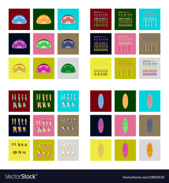 Icons set in flat style cells viruses teeth vector image Icons set in flat style cells viruses teeth vector image