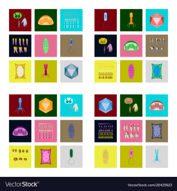 Icons set in flat style cells viruses teeth vector image Icons set in flat style cells viruses teeth vector image