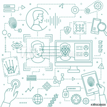 Identification technologies line art vector illustration Identification technologies line art vector illustration