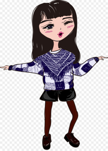 Illustration Cartoon Black hair Shoe Purple - amiga pictogram 