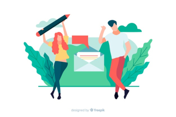 Illustration for landing page with contact us concept Free Vector Illustration for landing page with contact us concept Free Vector