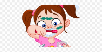 Illustration Of Girl Brushing Her Teeth - Girl Brushing Teeth Cartoon