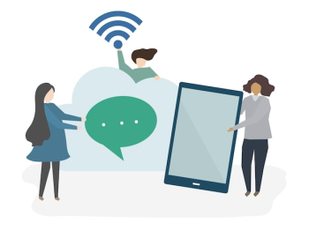 Illustration of people with technology Illustration of people with technology