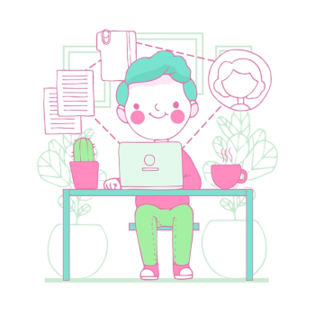 Illustration of young man telecommuting Free Vector Illustration of young man telecommuting Free Vector