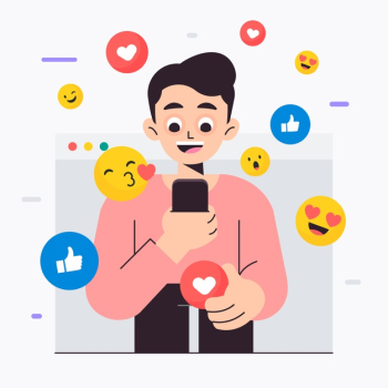 Illustration with person addicted to social media Free Vector Illustration with person addicted to social media Free Vector