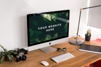 iMac on Desk PSD Mockup your website here 